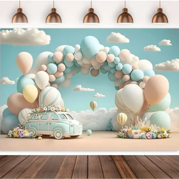 1 шт. Голубое небо и Белое облако, мультяшный воздушный шар, арка, фон для автомобиля, ткань для фотосъемки на День рождения детей