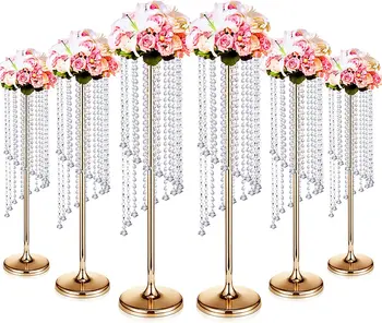 10шт (50 см/100 см) Хрустальная Золотая ваза, свадебные украшения, металлический держатель для цветов, подставка, Свадебная дорожная Хрустальная ваза для цветов