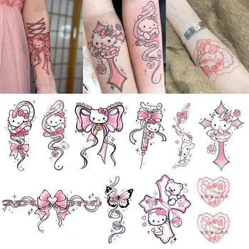 10шт аниме Sanrio Милый мультфильм Hello Kitty Цветок Рука Водонепроницаемая Стойкая Татуировка Наклейка