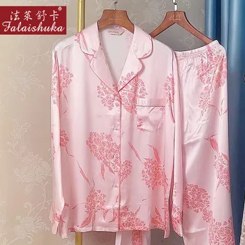 16 momme fashion flower 100% комплекты пижам из натурального шелка женские Корейские Цифровые картины с длинным рукавом пижамы из натурального шелка T8701