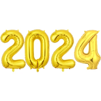 16-дюймовые / 32-дюймовые воздушные шары из фольги 2024 года для новогодних шаров с номерами, праздничные принадлежности для украшения дома, офиса, праздничной вечеринки