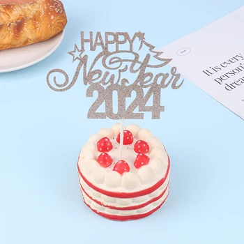 1Шт Привет, 2024, Топпер для торта, Зубочистка с Новым годом, Украшения для новогодней вечеринки, топперы для торта