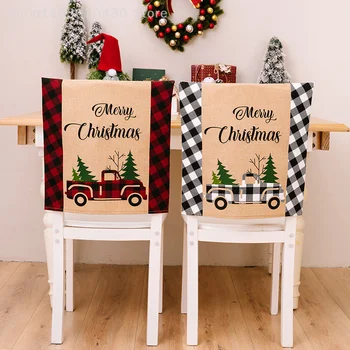 1шт Рождественский чехол для банкетного стула с рождественской растяжкой, Декор для столовой Санта-Клауса для кухни, Рождественское украшение на Рождество