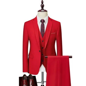 2023 Классический мужской костюм на одной пуговице, высококачественный деловой костюм-тройка на заказ, Тонкое свадебное платье жениха большого размера, смокинг