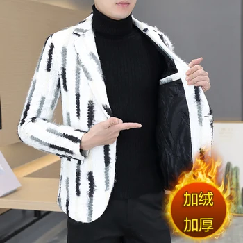 2023Winter новая утолщенная теплая мода everything подростковая корейская версия повседневного мужского костюма с мехом и одним длинным рукавом tide suit