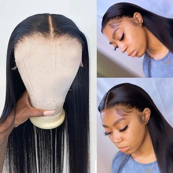 28 30 32-дюймовый Бесклеевой парик из человеческих волос, прозрачный 13x6 Прямых кружевных передних человеческих волос, Перуанский Предварительно Выщипанный Кружевной Фронтальный парик