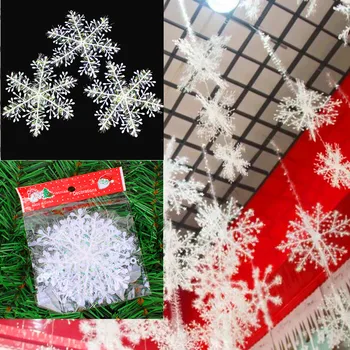 30 штук рождественских белых пластиковых снежинок длиной 11 см, украшения для окна, Рождественская елка, искусственные снежинки