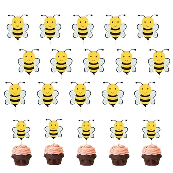 30шт топперов для кексов с пчелами для душа ребенка, украшения тортов для вечеринки по случаю Дня рождения, принадлежности для тематических вечеринок Bumble Bee