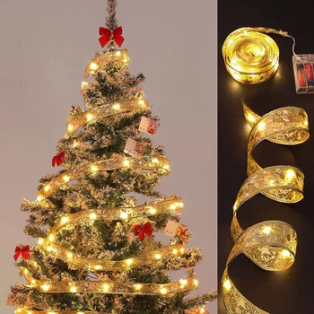 50 светодиодных 5-метровых двухслойных гирлянд, Рождественские ленты, Банты Со светодиодными украшениями для Рождественской елки, Новогодний Navidad Home Decor