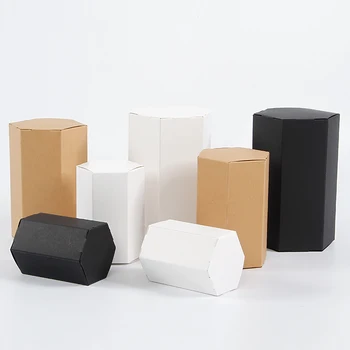 50шт- Подарочная коробка из Крафт-бумаги с шестигранной головкой, Белые, Черные коробки для упаковки конфет, чая и меда