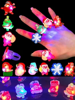 50шт Рождественские Украшения Креативное Милое Светящееся Кольцо Брошь Санта Снеговик Кольца для Детей Подарки Navidad 2024 Рождественские Принадлежности