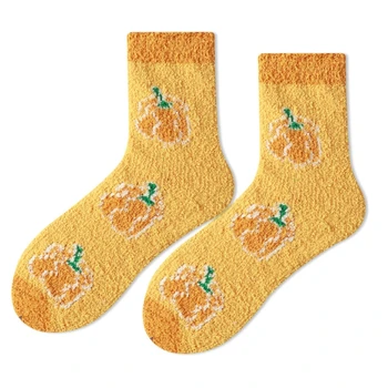 6 Пар женских зимних пушистых носков-тапочек, Фруктовые, овощные, теплые Чулочно-носочные изделия для сна 37JB