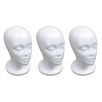 AT14 3X Женская модель головы манекена из пенопласта, шляпа, парик, Подставка для показа, белый