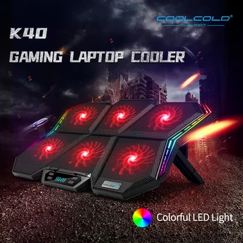 Coolcold Gaming RGB-Кулер для ноутбука с 12-17 дюймовым светодиодным экраном, подставка для охлаждения ноутбука, подставка для кулера для ноутбука с шестью вентиляторами и 2 USB-портами