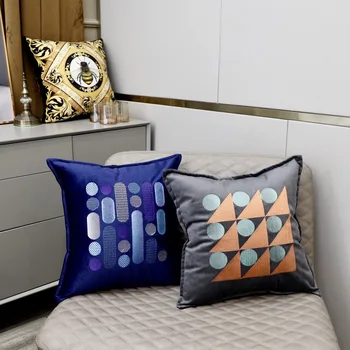 DUNXDECO, Наволочка с абстрактной геометрической вышивкой, Блестящий сине-коричневый Чехол для подушки для патио, Домашний Декор, диван-кресло в современном стиле