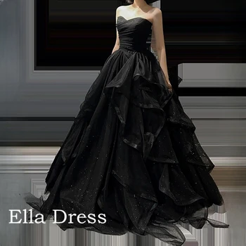 Ella Elegant Черное элегантное свадебное платье без бретелек, многослойный драпированный халат для выпускного вечера 2023, Новая форма платья для выпускного вечера