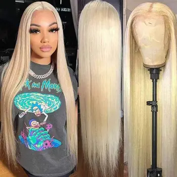 HD Прозрачный 613 Блондинистый Прямой парик из человеческих волос на кружеве 13x4 для женщин, бесклеевой Бразильский парик на кружеве, предварительно выщипанный