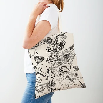 Joseph Klibansky Graffiti Into My Heart Складные тканевые женские сумки для покупок Harajuku, холщовая сумка-тоут, женская сумка для покупок, сумки