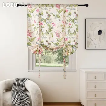 KAUNFO Плотные шторы с цветочным принтом, занавеска на завязках для спальни, кухни, домашнего декора, 1ШТ