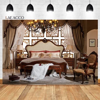 Laeacco Ретро Декор интерьера спальни роскошного отеля Фоны для фотосессий Семейный Плакат с младенцем и ребенком Фоны для портретной фотографии