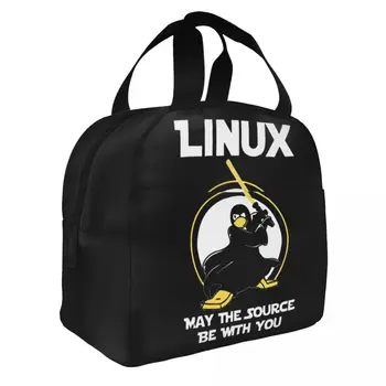 Linux Да пребудет с вами Источник Изолированный Ланч-бокс Сумка-холодильник многоразового использования Penguin Большая вместительная сумка-тоут Ланч-бокс Сумка для Бенто Офисная