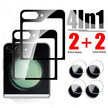 Samung Samsun ZFlip5 Case 4 В 1 Полное Покрытие Заднего Экрана Объектива Камеры Защитное Стекло Для Samsung Z Flip5 5G Flip 5 Закаленное Стекло