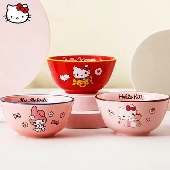 Sanrio Hello Kitty Kuromi My Melody Мультяшная Детская Посуда Kawaii Керамическая Термостойкая Чаша С защитой От обжига