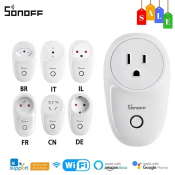 SONOFF S26 R2 WiFi Умная Розетка 16A с Реальным Таймером Smart Plug через приложение eWeLink Remote/Голосовое Управление работает с Alexa Google Home