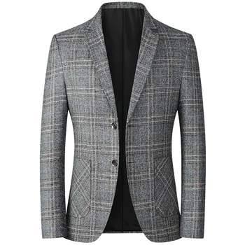 TPJB Новый мужской пиджак, высококачественная мужская одежда, деловые повседневные мужские блейзеры, красивый приталенный блейзер в клетку, Размер 4XL-M