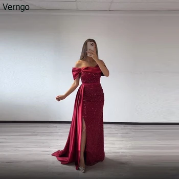 Verngo Arabia Платье русалки для выпускного вечера с открытыми плечами, вечернее платье без бретелек, атласные вечерние платья знаменитостей с блестками, Vestidos De Noche