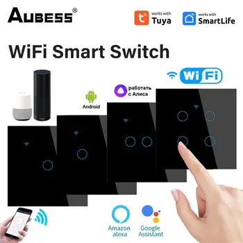 Wi-Fi Ес Выключатель нейтрального провода, настенная кнопка освещения, приложение для управления синхронизацией, умный сенсорный выключатель Tuya для Alexa и Home 10a