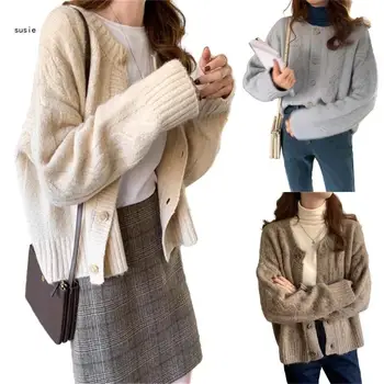 X7YA Модный вязаный свитер для женщин, удобный и стильный кардиган с длинным рукавом
