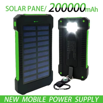 аккумулятор солнечной энергии емкостью 200000 мАч, оригинальный портативный водонепроницаемый внешний аккумулятор, Powerbank, зарядное устройство для телефона, светодиодный повербанк для телефона Iphone