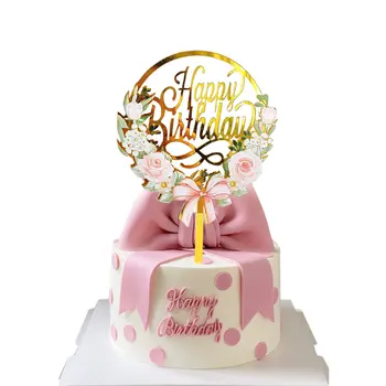 Акриловый золотой цветок Розы, топпер для торта, шрифт Happy Art, Маленькое сердечко для торта, декор для вечеринки по случаю дня рождения, десерт для душа ребенка