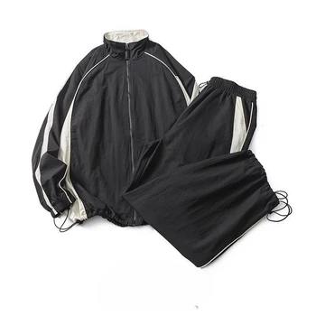 Американский ретро черно-белый жакет в полоску, костюм для мужчин и женщин, новый повседневный спортивный жакет bf в японском стиле со стоячим воротником