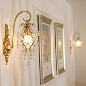 Американский хрустальный настенный светильник Простое зеркало фара Лампа для прохода Золотой прикроватный светильник Nordic Hotel Гостиная Фон Настенный светильник