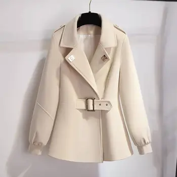 Белоснежное короткое шерстяное пальто 2023 Зимнее последнее популярное пальто с поясом от Хепберн, маленькое шерстяное пальто с длинным рукавом, повседневная женская куртка, пальто
