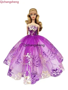 Благородное фиолетовое цветочное кружево 1: 6, кукольная одежда для Барби, платья для кукол Барби, наряды для вечеринки, 11,5 