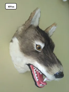большая имитационная модель головы волка с открытой пастью из полиэтилена и меха, настенный подарок pandent 30x23x25 см xf950