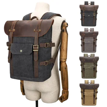 Брезентовый рюкзак в стиле ретро, рюкзак для путешествий, сумка для компьютера, мужской кожаный рюкзак Crazy Horse с интерфейсом USB