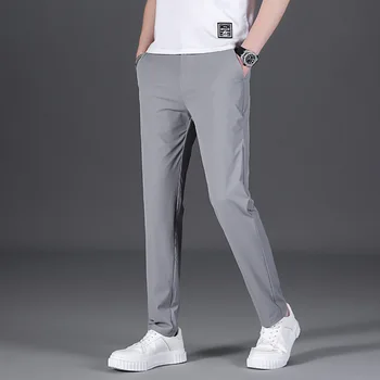 Весенне-летние новые мужские повседневные брюки Lansboter Grey с наноразмерной защитой от морщин, облегающие брюки прямого кроя, без утюга