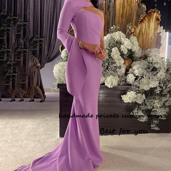 Вечерние платья Русалки лавандового цвета, одно плечо, моноатласное Арабское вечернее платье для выпускного вечера в Дубае, вечерние платья длиной до пола