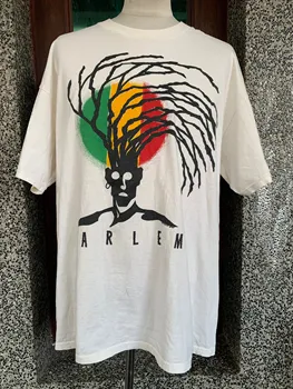 Винтажная футболка с мокрой краской Harlem Rasta 90-х годов с графическим рисунком