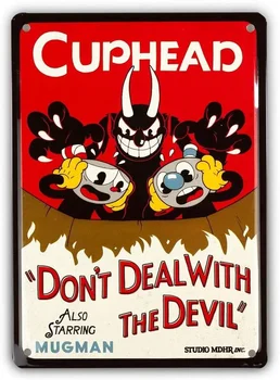 Винтажные Предметы Коллекционирования Cuphead | Cuphead Niet Deal Met De Duivel Tin Teken Home Sweet Home Вывеска Декор Комнаты Плакат