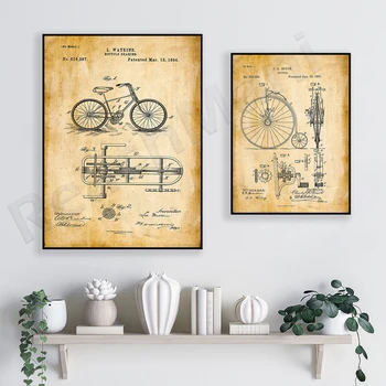 Винтажный велосипедный патентный принт | Художественный принт | Винтажный плакат для декора стен | Художественный холст | Настенный плакат | Настенные художественные принты | Настенные принты