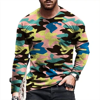 Винтажный камуфляжный узор с 3D принтом, осенний мужской пуловер с длинным рукавом, Уличная Повседневная футболка оверсайз с круглым вырезом и длинным рукавом, мужская одежда