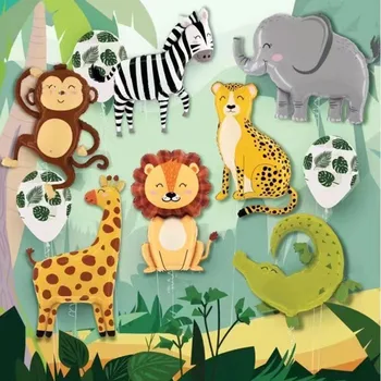 Воздушные шары из алюминиевой пленки с дикими животными, Счастливое сафари в джунглях, декорации для дня рождения, подарки для детей, Слон, Зебра, жираф, животные, воздушные шары