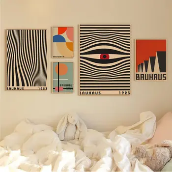 Выставка в Баухаузе Современные геометрические Абстрактные принты и плакаты, ретро наклейки из крафт-бумаги, декор для бара, кафе, художественные наклейки на стены