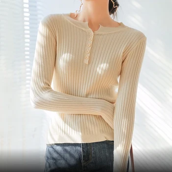 Вязаный женский свитер, топы с длинными рукавами на пуговицах, Базовая рубашка, уличная одежда, Женские пуловеры, Корейская осенняя одежда