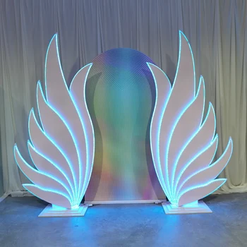 Горячая распродажа Красивая Акриловая фоновая стена в форме пера Со светодиодной радужной панелью Для декора сцены